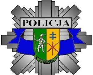 gwiazda z napisem Policja i logo powiatu włodawskiego