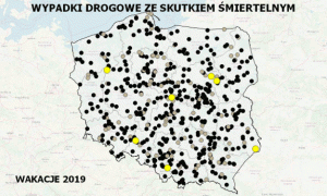 Zdjęcie poglądowe mapy Polski z aktualną mapą wypadków