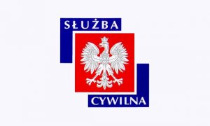 Zdjęcie poglądowe orła białego na czerwonym tle z napisem służba cywilna