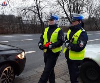 Policjantki Ruchu Drogowego podczas służby na drodze