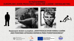 plakat akcji informujący, że 18 października to Europejski Dzień przeciwko handlowi ludźmi