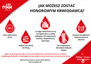 plakat z informacjami jak zostać krwiodawcą