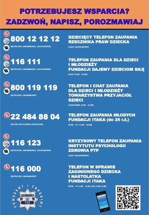 plakat z numerami telefonów wsparcia