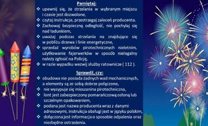 plakat z zasadami ostrożnego obchodzenia się z fajerwerkami