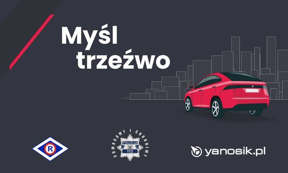 plakat akcji myśl trzeźwo ikonografia przedstawia auto oraz partnerów akcji