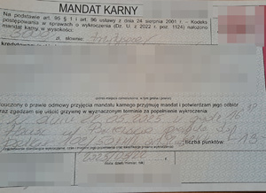 zdjęcie mandatu karnego w wysokości 3000 złotych