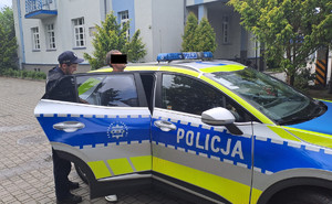 policjant umieszcza zatrzymanego w radiowozie