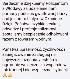 Podziękowania dla policjantów z patrolu wodnego w Okunince