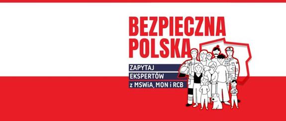 Biało czerwony plakat kampania informacyjnej MSWIA, MON i RCB Bezpieczna Polska