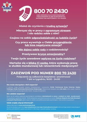 linia wsparcia dla policjantów i pracowników  Policji dane kontaktowe