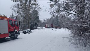 Miejsce kolizji osobówki i ciężarówki na drodze wojewódzkiej nr 816 w miejscowości Hanna