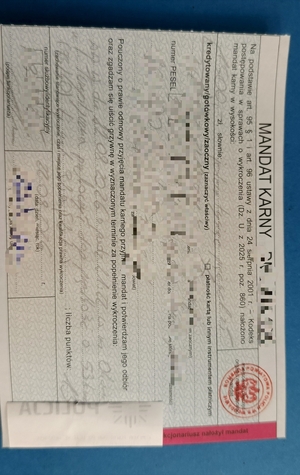 zdjęcie przedstawia mandat za przekroczenie prędkości