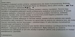 Podziękowanie dla policjantów ruchu drogowego